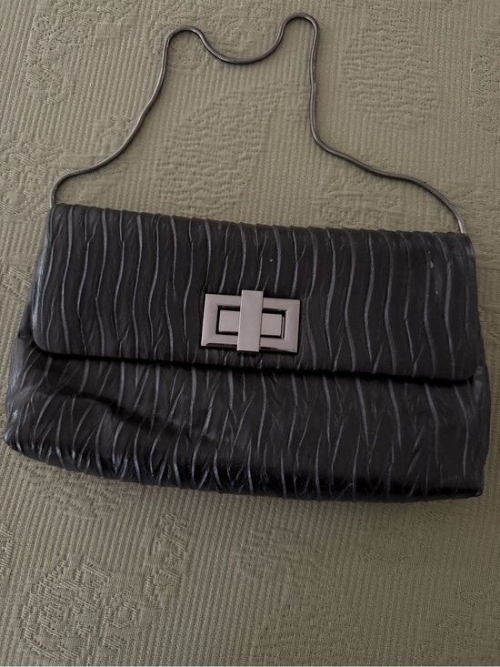 Kate Landry Handbags - Kate Landry Dark Grey Textured Chain-Handle Clutch